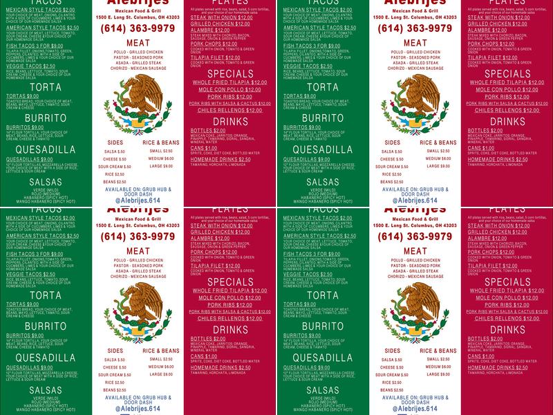 Alebrijes Menu