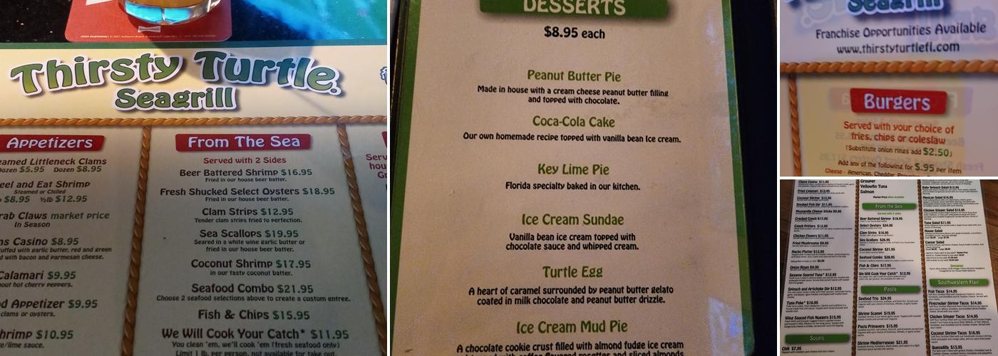 Thirsty Turtle Seagrill Menu