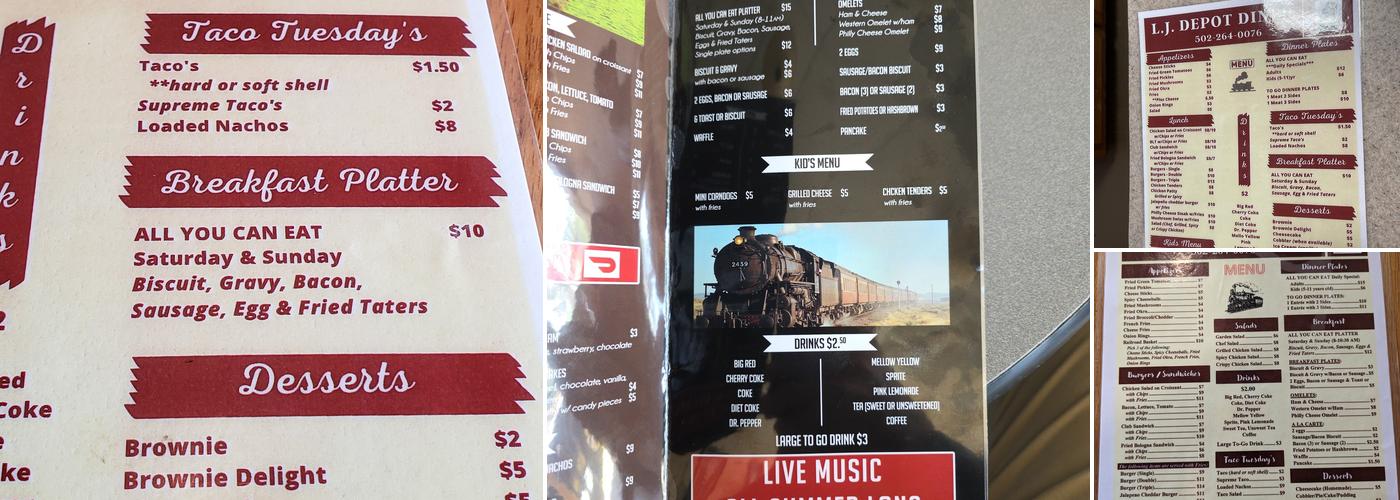 L.J. DEPOT DINER Menu