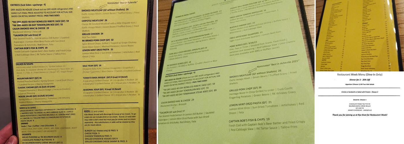Rye Knot Menu
