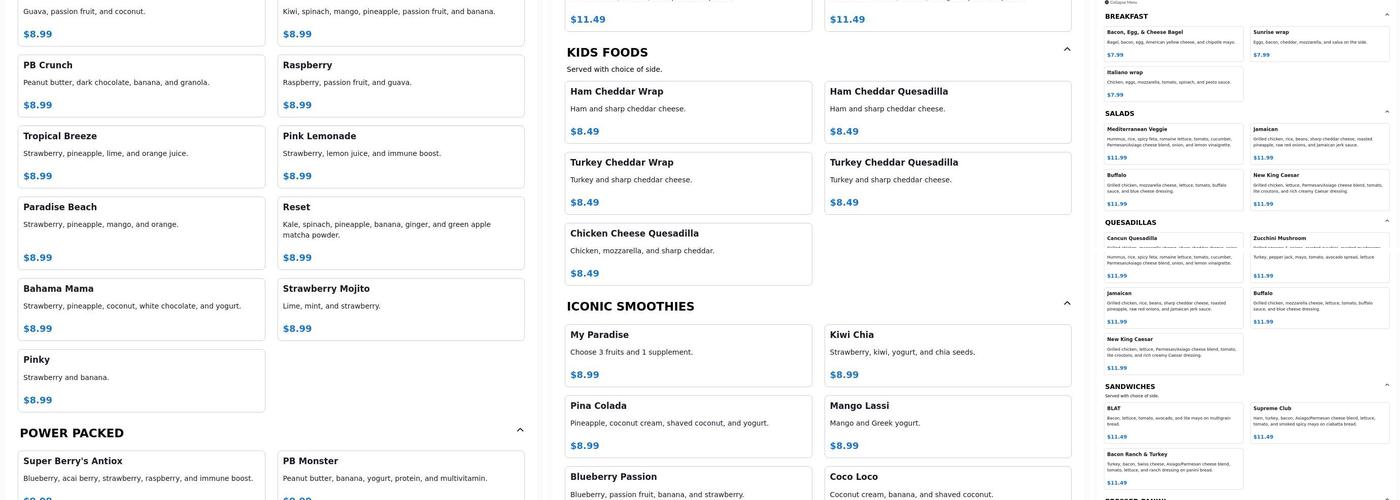 Paradise World Foods & Smoothies Menu