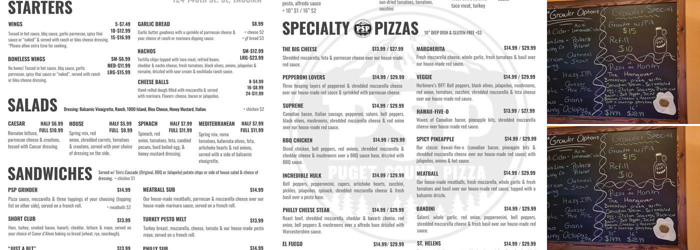 Puget Sound Pizza Menu