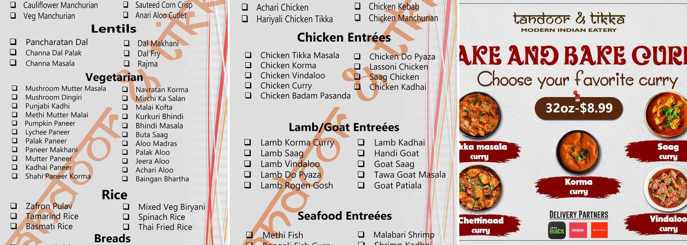 Tandoor & Tikka - Traders Point Menu