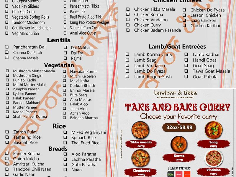 Tandoor & Tikka - Traders Point Menu