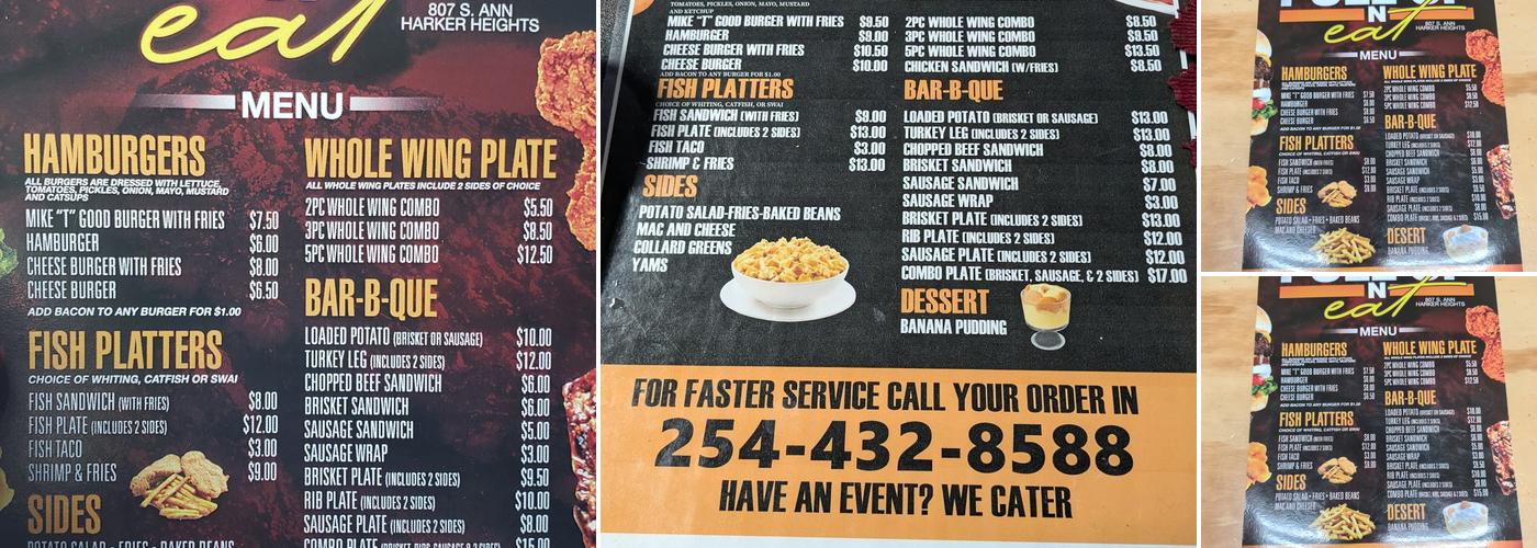 Pull Up -N- Eat Menu