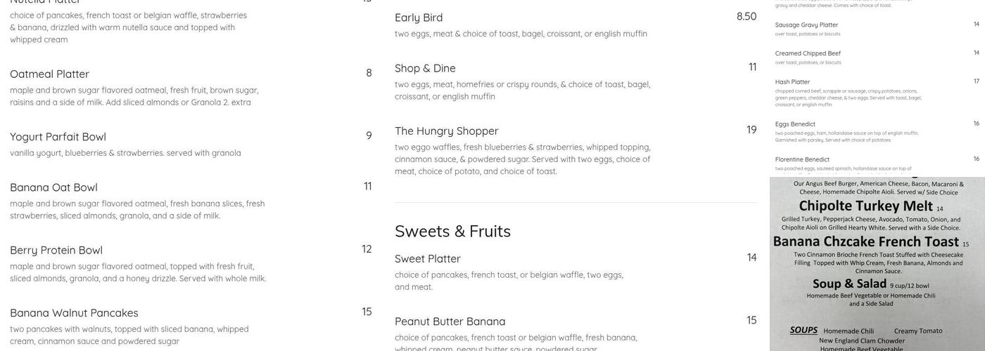 Silver moon shop and dine Menu