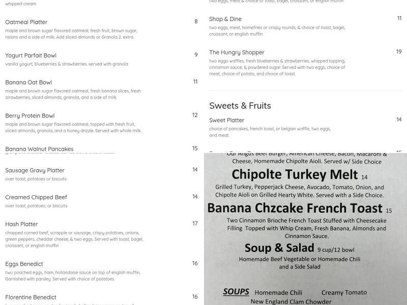 Silver moon shop and dine Menu