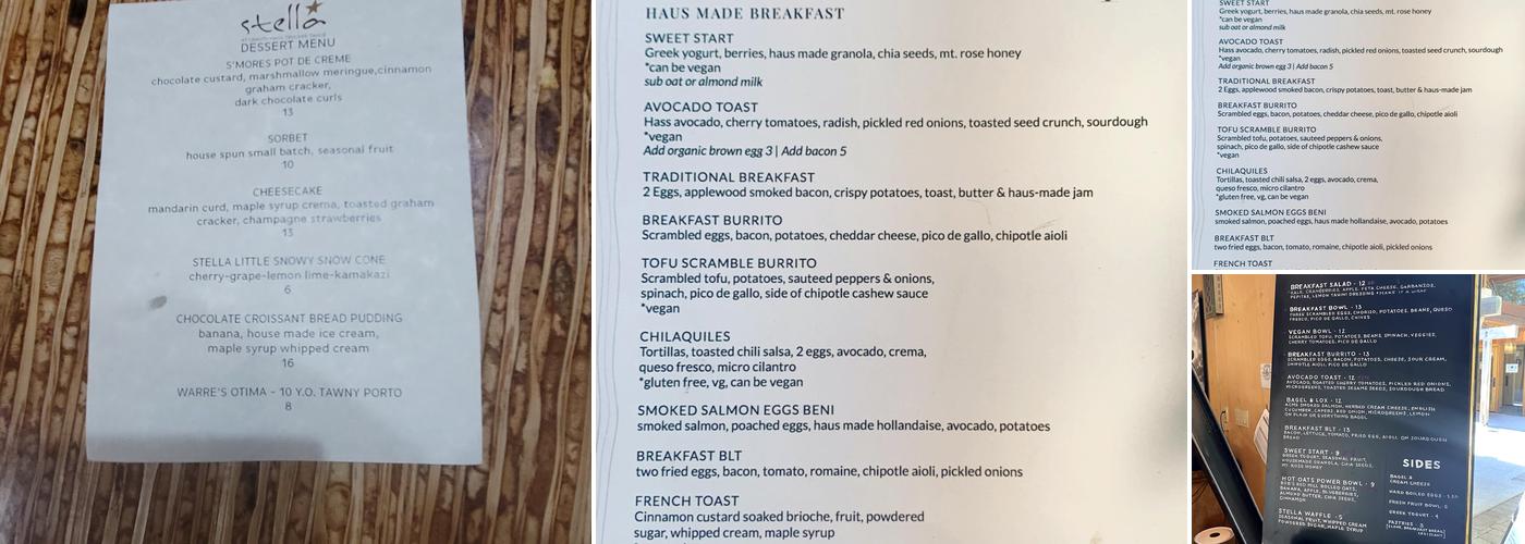 Stella | California Cuisine Menu