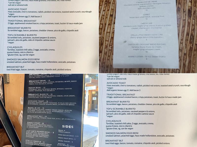 Stella | California Cuisine Menu