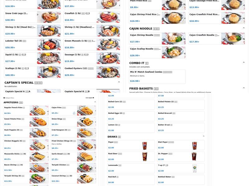 The Captain Crab Menu