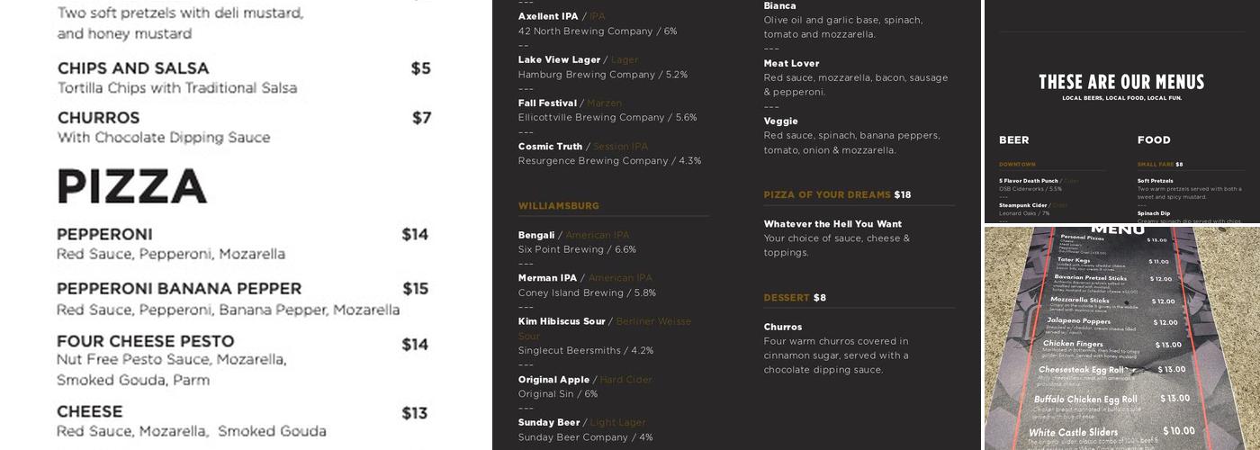 NY Axe Throwing Range - Brooklyn Menu