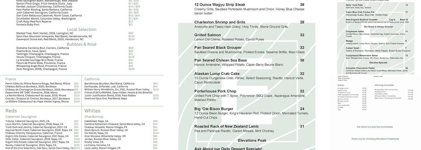 Elevations Chophouse @ SKYLARANNA Resort & SPA Menu