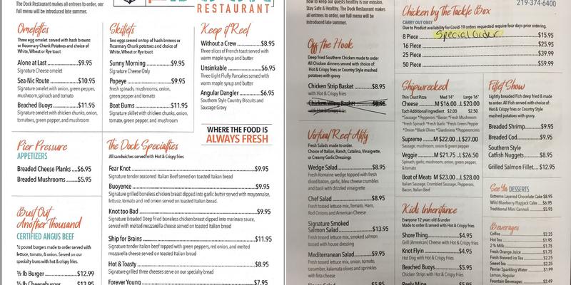 The Dock Restaurant Menu
