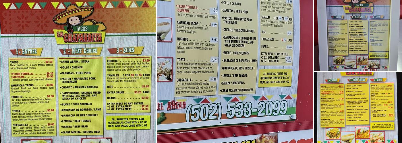 Tacos La Chaparrita Menu