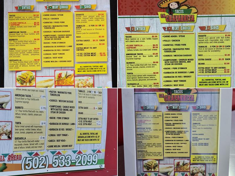 Tacos La Chaparrita Menu