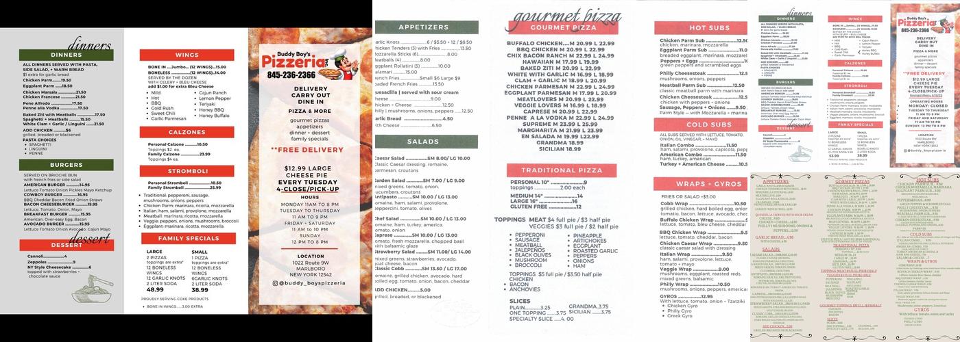 Buddy Boy's Pizzeria Menu