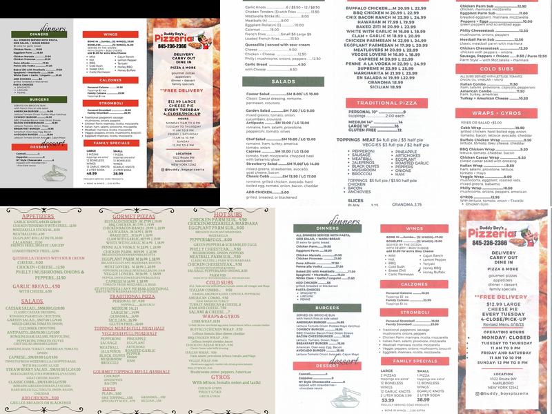 Buddy Boy's Pizzeria Menu