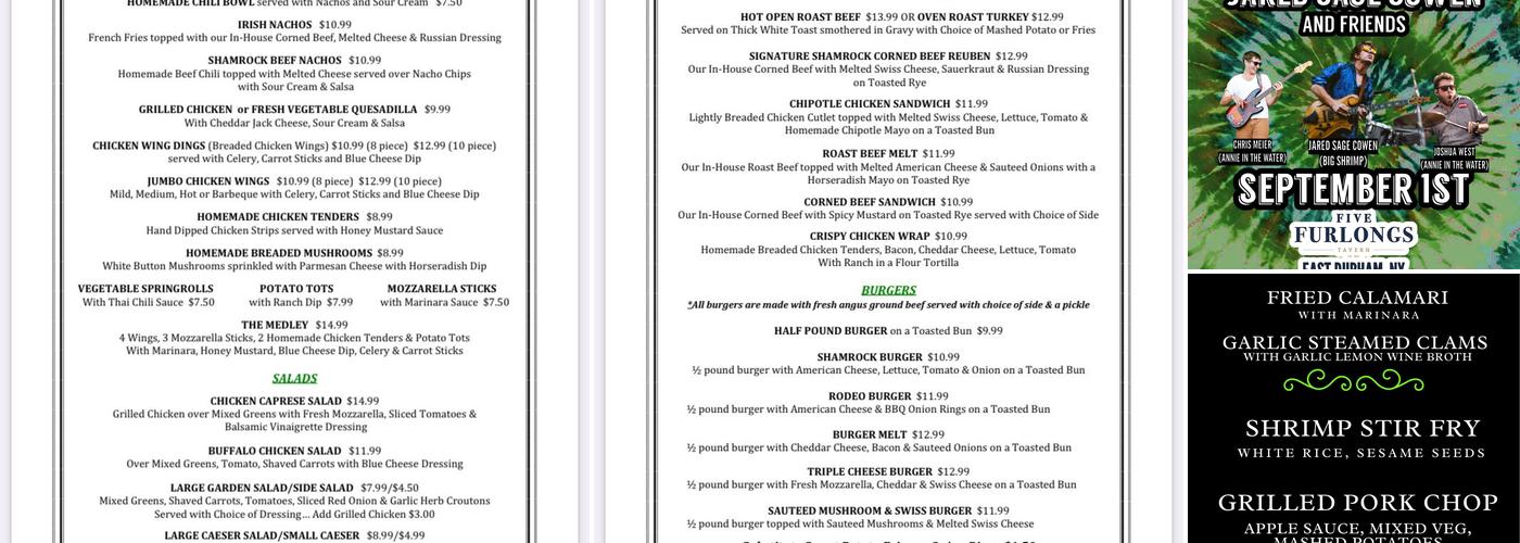 Five Furlongs Tavern Menu
