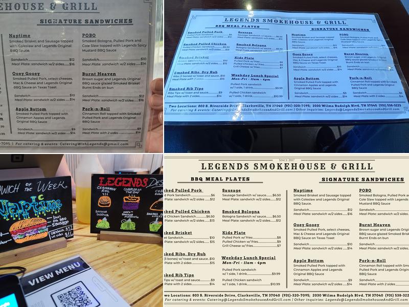 Legends Smokehouse & Grill, LLC Menu