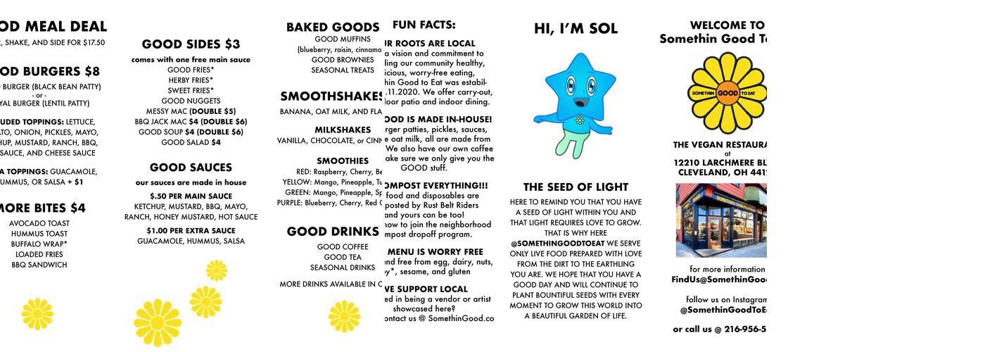 SomethinGood To Eat: Vegan Cafe Menu
