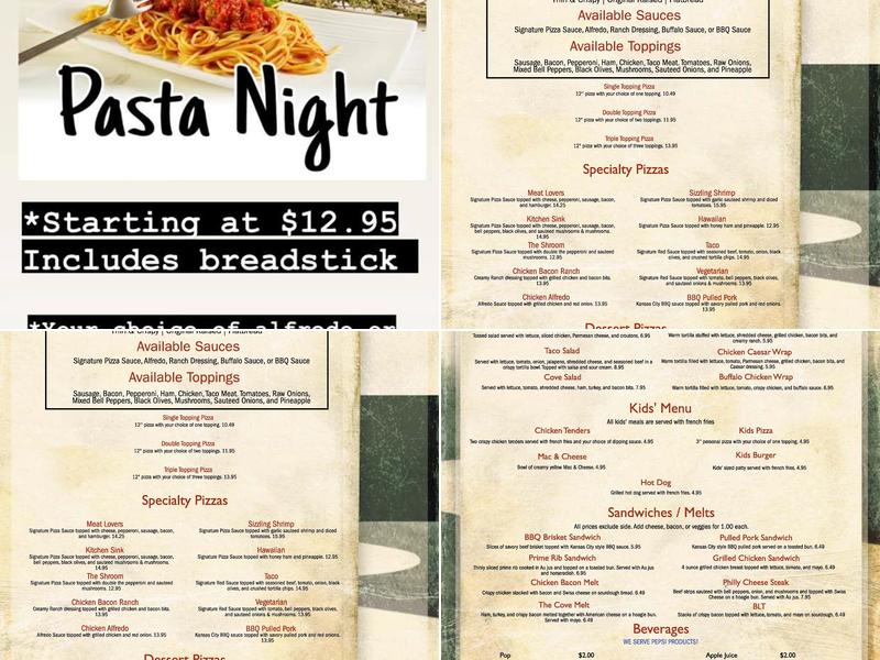 The Cove at Greystone Menu