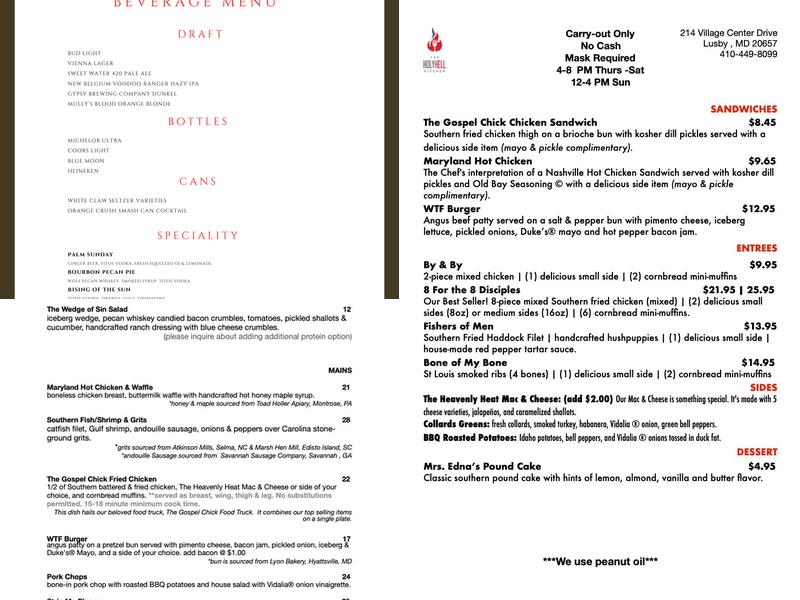 The Holy Hell Kitchen Menu