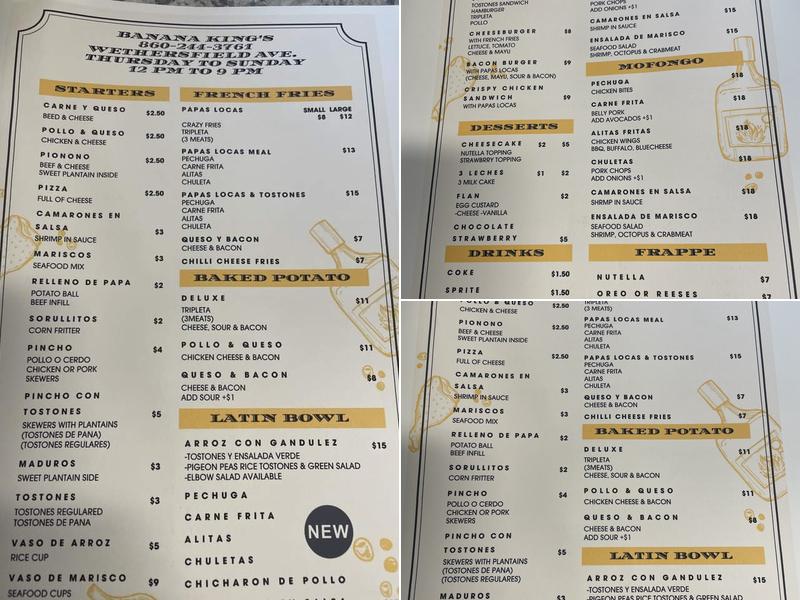 Banana Kings Menu