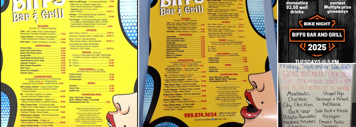 Biffs Bar & Grill Menu