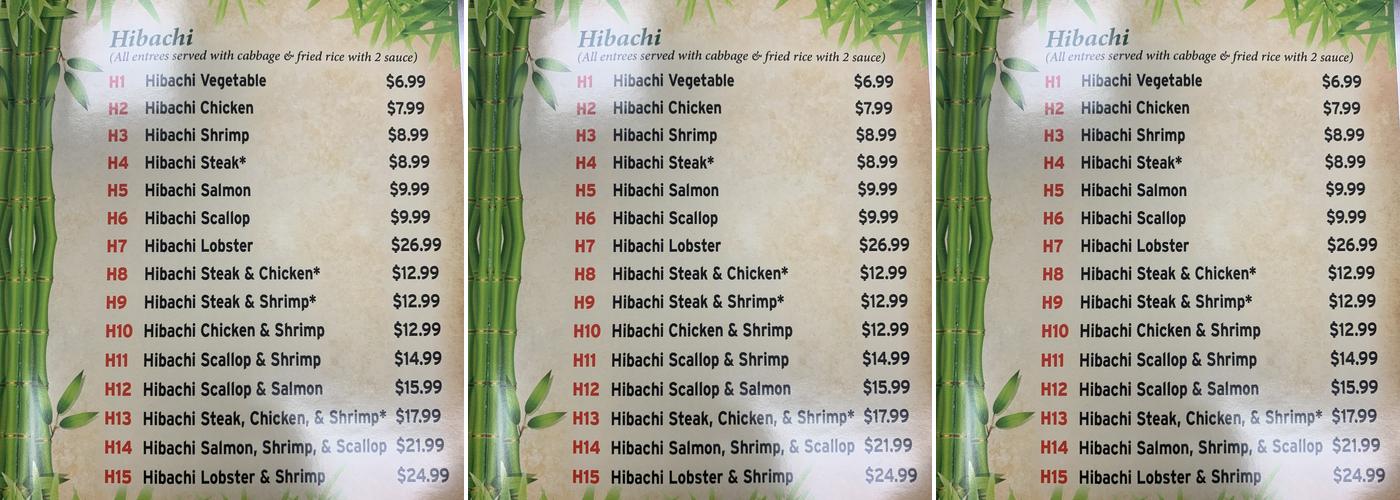 Hibachi Express Menu