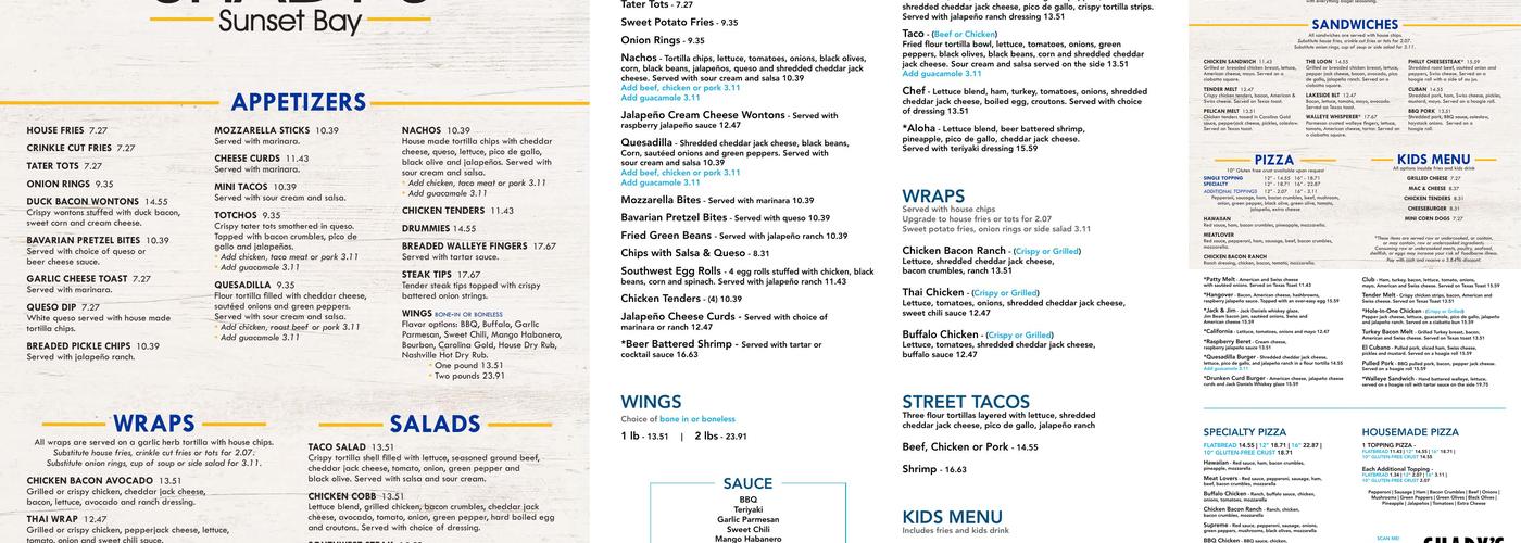 Shady’s Midway Bar & Grille Menu