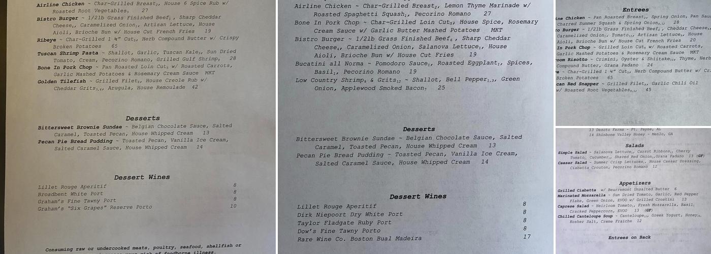 Elevation Bistro Menu