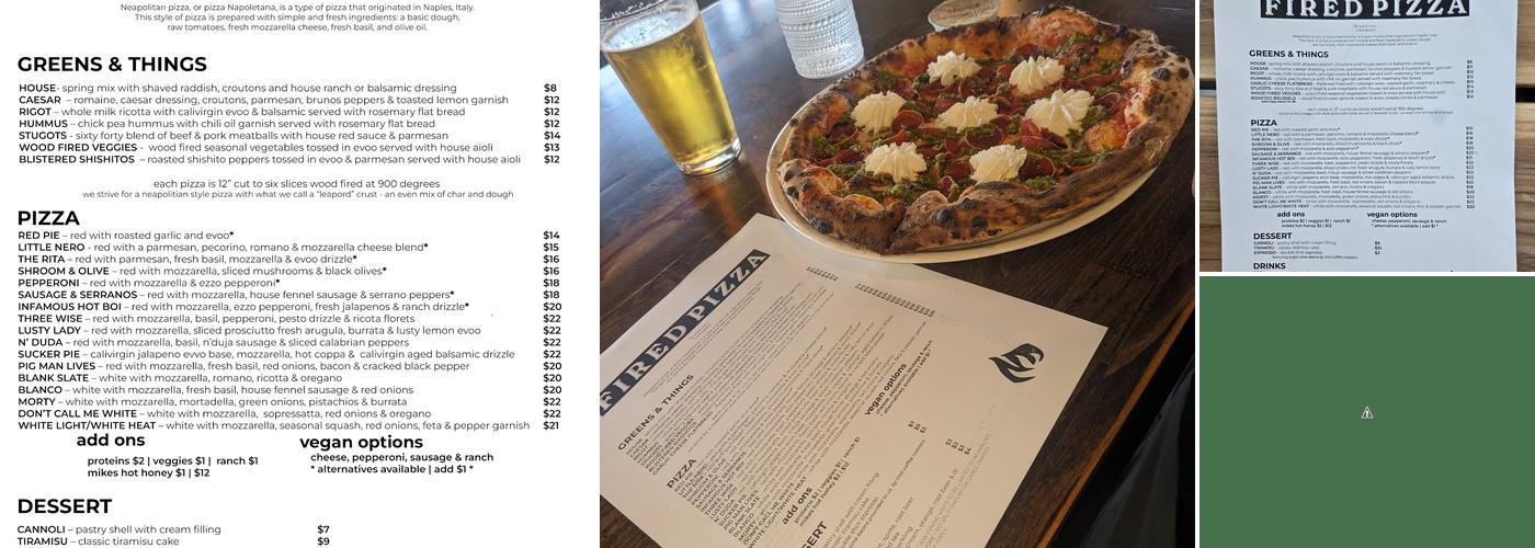 FIRED PIZZA Menu