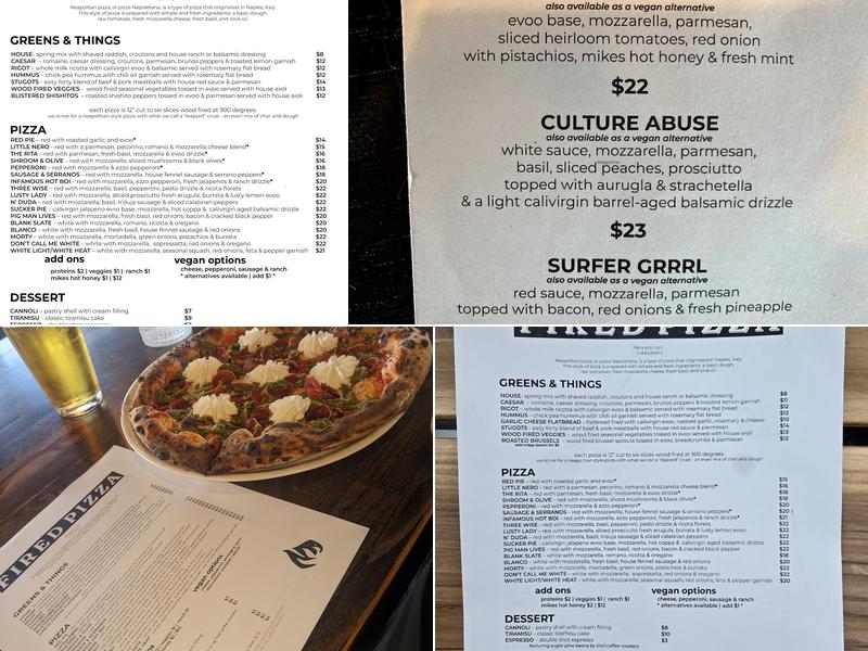 FIRED PIZZA Menu