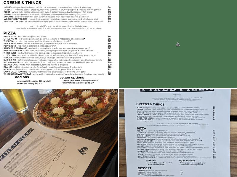 FIRED PIZZA Menu