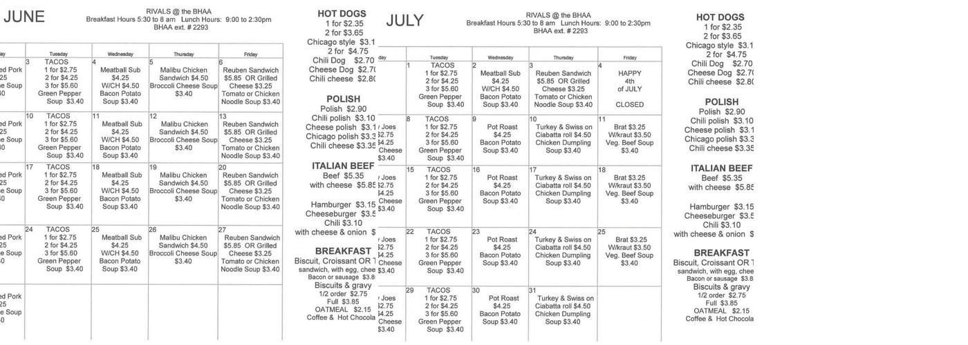 BHAA Menu