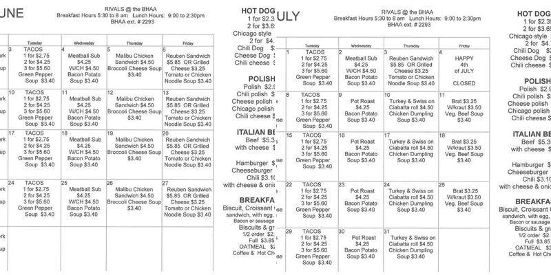 BHAA Menu