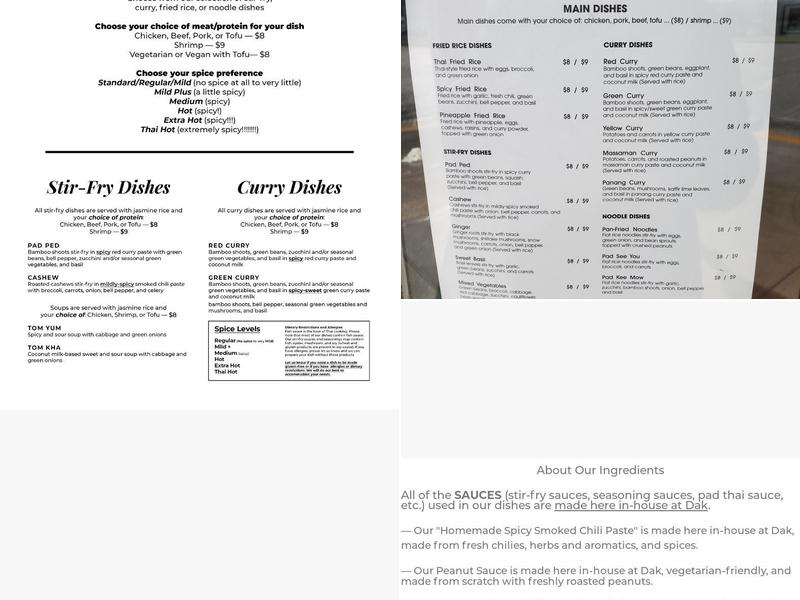 DAK Thai Cuisine (Take-Out Only) Menu