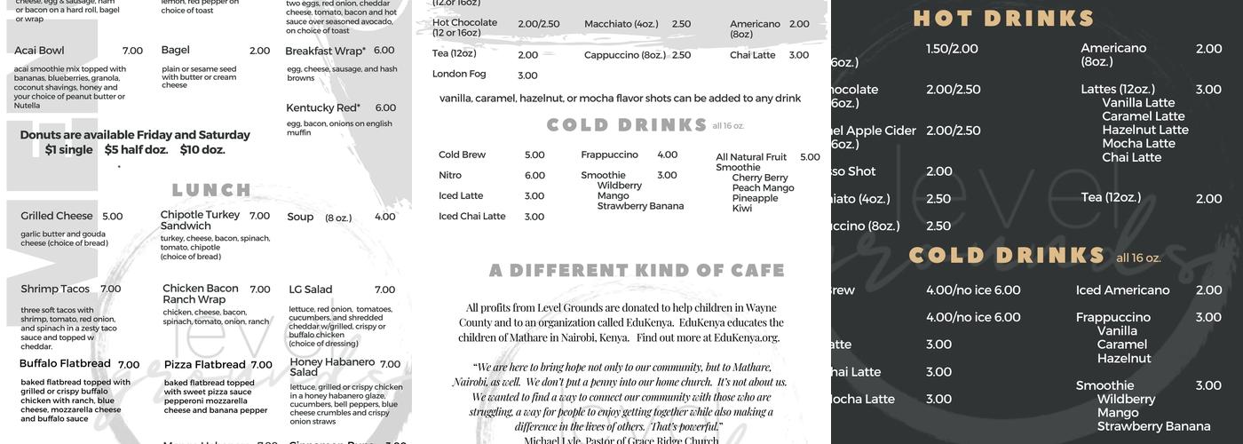 Level Grounds Cafe Menu