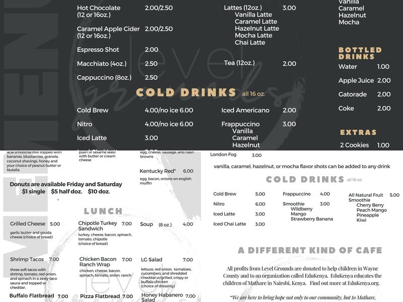 Level Grounds Cafe Menu