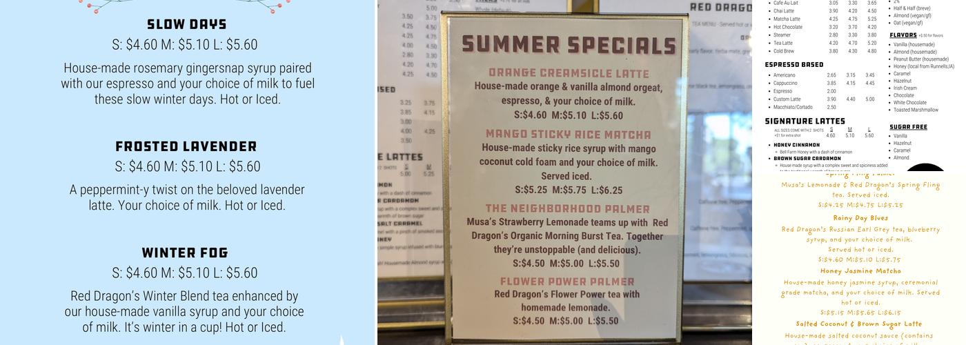 The Slow Down Coffee Co. Menu