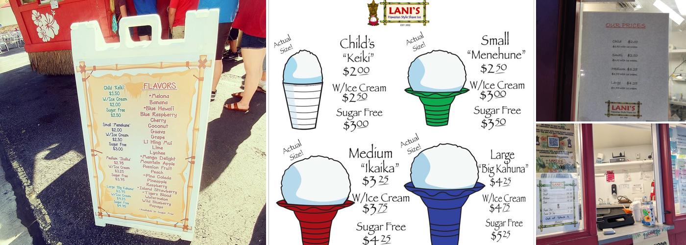Lani's Hawaiian Style Shave Ice Menu
