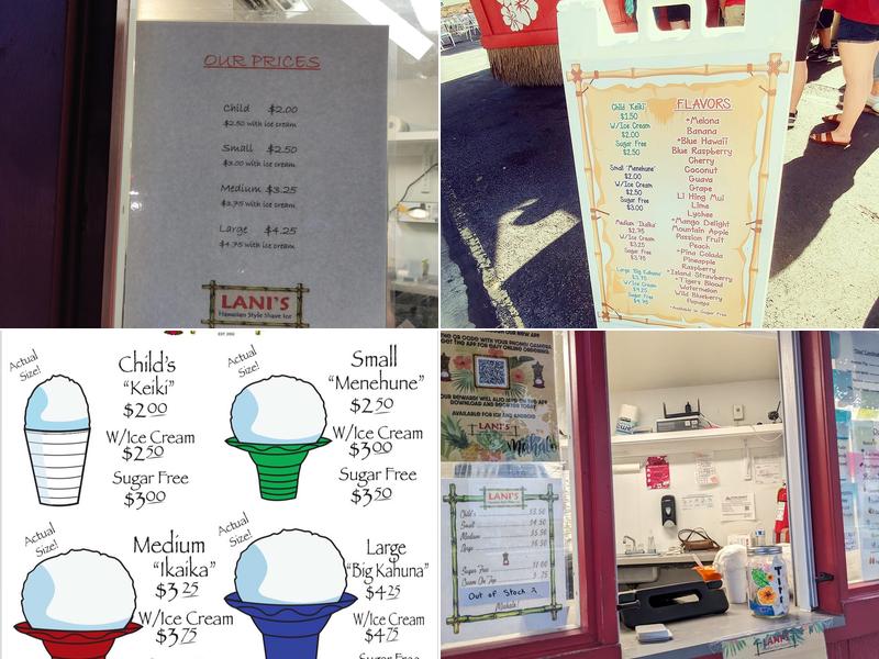 Lani's Hawaiian Style Shave Ice Menu
