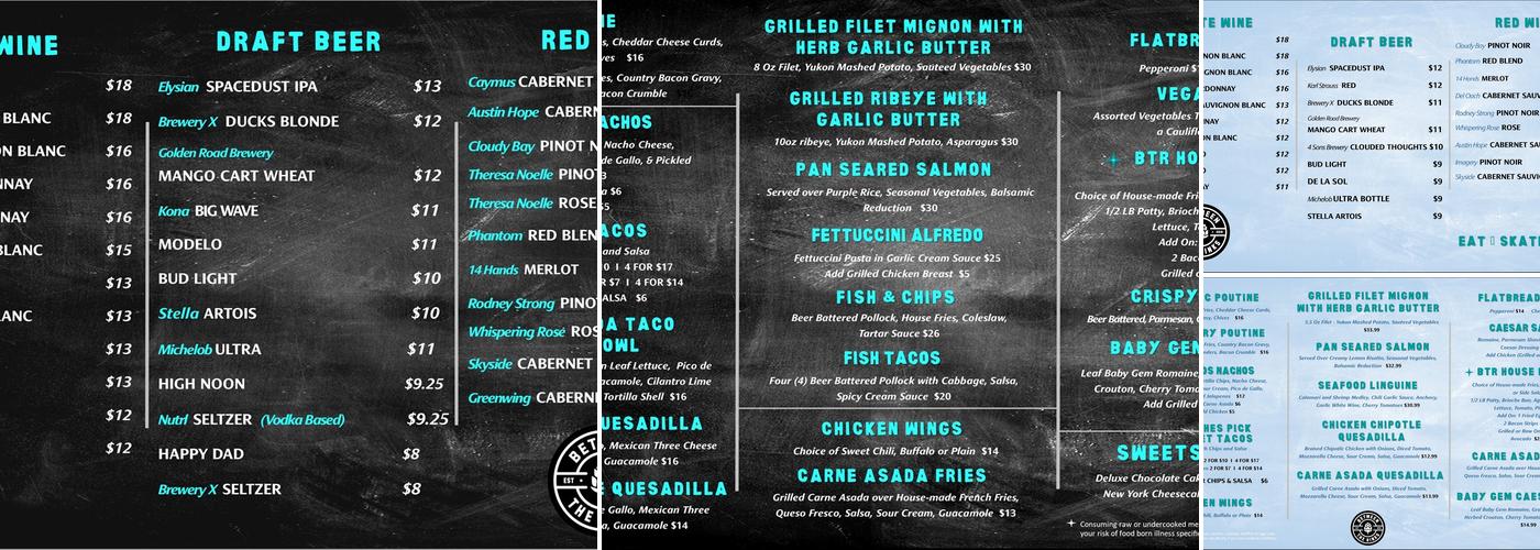 Between the Rinks - Restaurant & Bar Menu