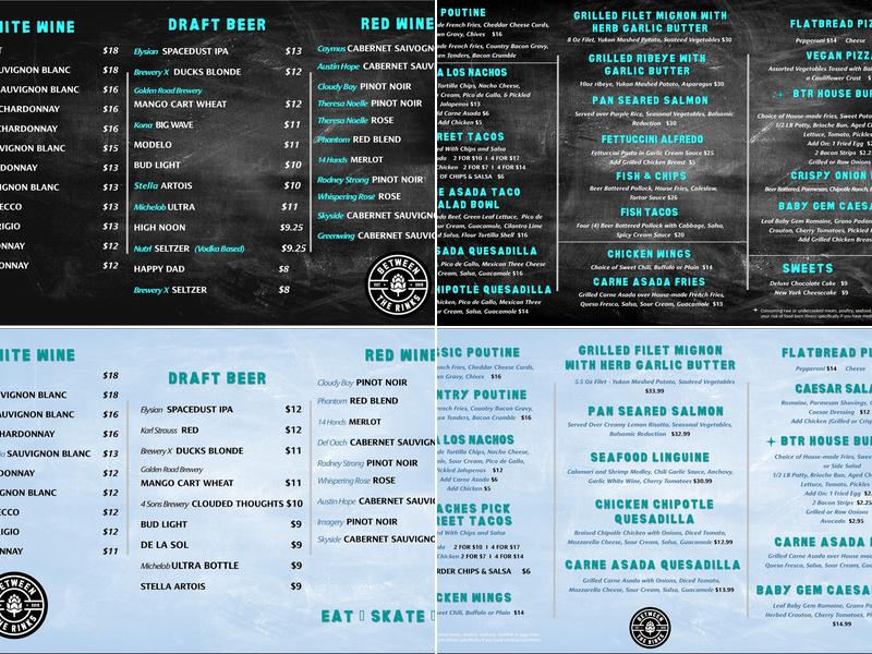 Between the Rinks - Restaurant & Bar Menu