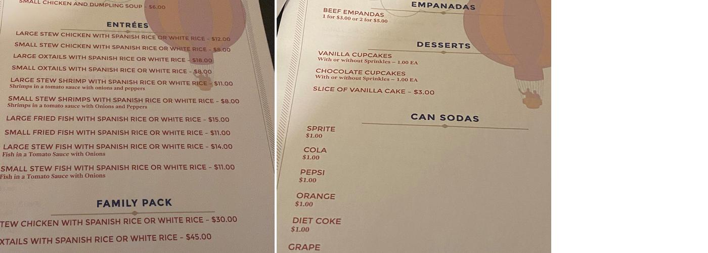 Juana's kitchen Menu
