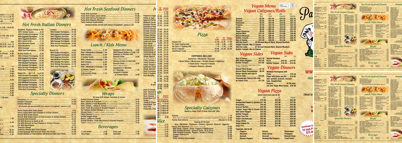 Pat D's Pizza Menu