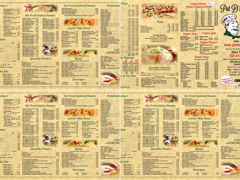 Pat D's Pizza Menu