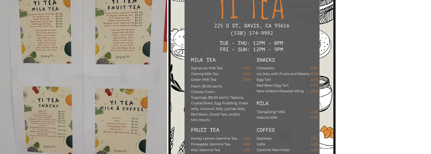 Yi Tea Menu