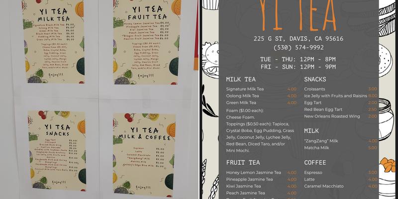 Yi Tea Menu