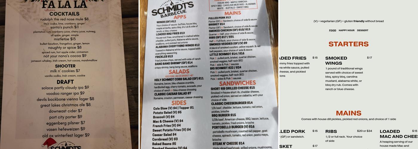 Schmidt’s BBQ Menu